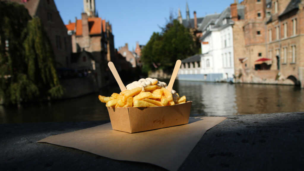 The traditional street food snack, the Belgian Fries with pepper