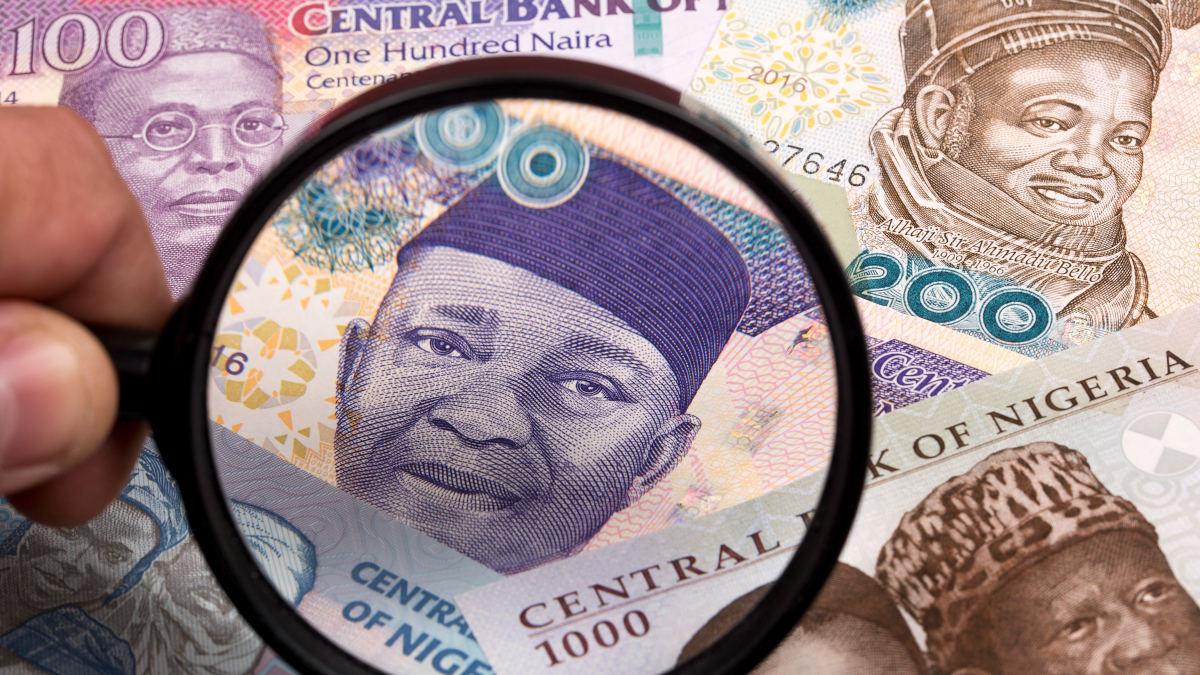 Nigerian money in a magnifying glass